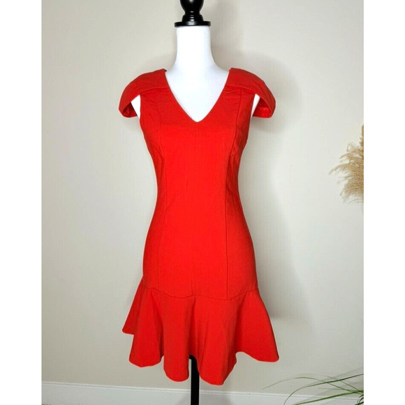 Miss Selfridge Womens Red Polyester Maxi Size 6 V-Neck Shoulder Flare A Line - Picture 1 of 9